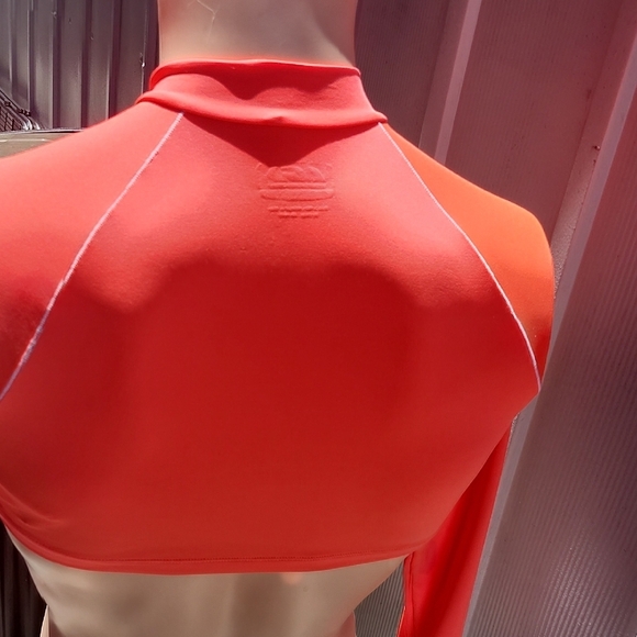 Orange  Rash Guard Swim Top with High Neck and Long Sleeves - Picture 5 of 8